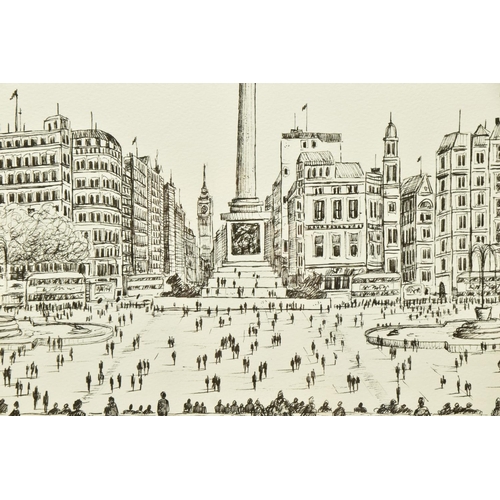 311 - PHILIP BISSELL (BRITISH CONTEMPORARY) 'TRAFALGAR SQUARE SKETCH II', a pen and ink sketch of the Lond... 