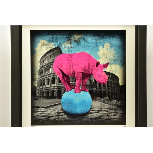 312 - LARS TUNEBO (SWEDEN 1962) 'THE MAIN ATTRACTION', an artist proof print depicting a Rhino balanced up... 