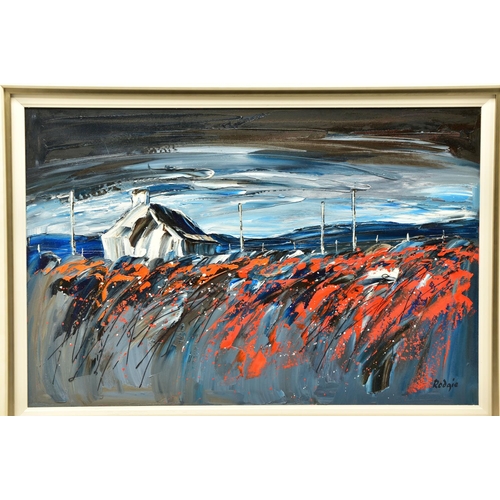 322 - LYNN RODGIE (SCOTTISH CONTEMPORARY), HEBRIDEAN RED', a Scottish landscape with stormy sky above a co... 