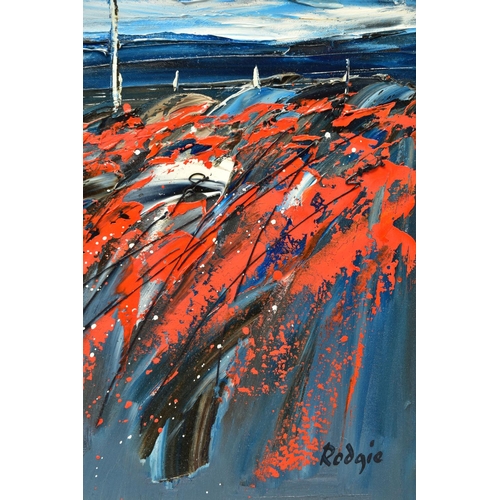 322 - LYNN RODGIE (SCOTTISH CONTEMPORARY), HEBRIDEAN RED', a Scottish landscape with stormy sky above a co... 