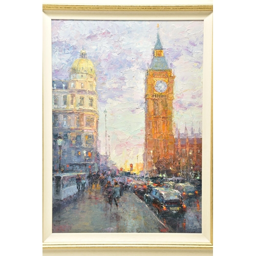 328 - LANA OKIRO (UKRAINE CONTEMPORARY) 'AFTER THE RAIN, WESTMINSTER', an impressionist style London citys... 