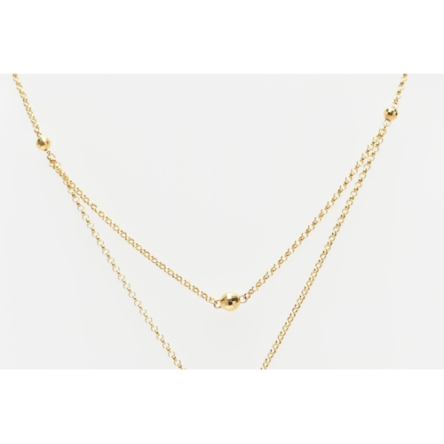 34 - AN 18CT GOLD CHAIN NECKLACE, a fine trace chain, fitted with an additional part chain to appear as a... 