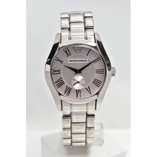 45 - A GENTS 'EMPORIO ARMANI' WRISTWATCH, round silver dial signed 'Emporio Armani', Roman numerals, seco... 