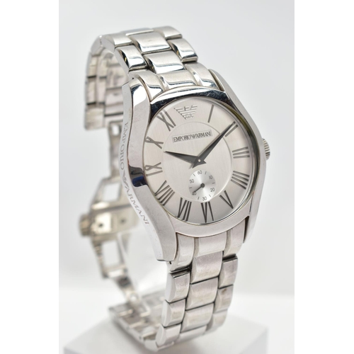 45 - A GENTS 'EMPORIO ARMANI' WRISTWATCH, round silver dial signed 'Emporio Armani', Roman numerals, seco... 