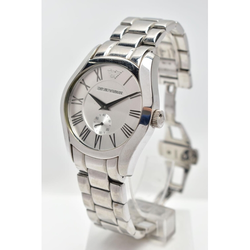 45 - A GENTS 'EMPORIO ARMANI' WRISTWATCH, round silver dial signed 'Emporio Armani', Roman numerals, seco... 