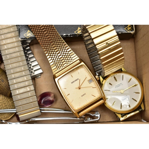 52 - AN ASSORTMENT OF ITEMS, to include two gents wristwatches, names to include Limit and Sekonda, four ... 