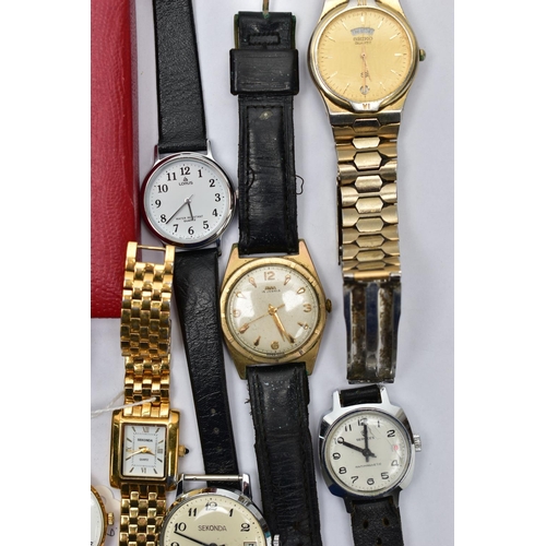 55 - A SELECTION OF GENTLEMENS WATCHES, to include a Garrad quartz gold plated stainless steel wristwatch... 