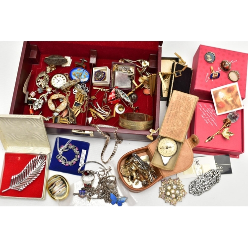 56 - A SELECTION OF SILVER WHITE METAL AND COSTUME JEWELLERY, to include a Norwegian Marius Hammer blue e... 