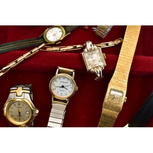 71 - A SELECTION OF LADIES WRISTWATCHES, to include a 1930s manual wind wristwatch with gold case and bas... 