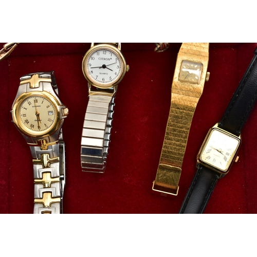 71 - A SELECTION OF LADIES WRISTWATCHES, to include a 1930s manual wind wristwatch with gold case and bas... 