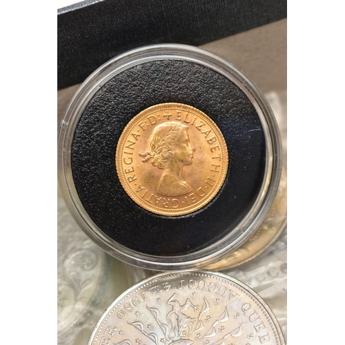 77 - A FULL GOLD SOVEREIGN QUEEN ELIZABETH II 1966 916.6 fine, 7.9 grams, 22.05mm, together with  commmem... 