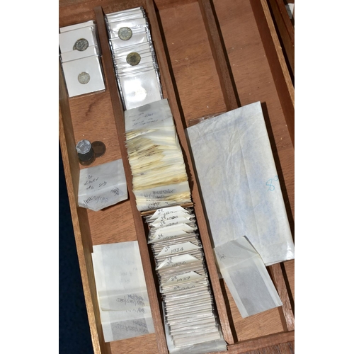 88 - 7X WOODEN COIN TRAYS CONTAINING MIXED WORLD COINAGE, to include Swiss Lots of graded Rappen coins, N... 