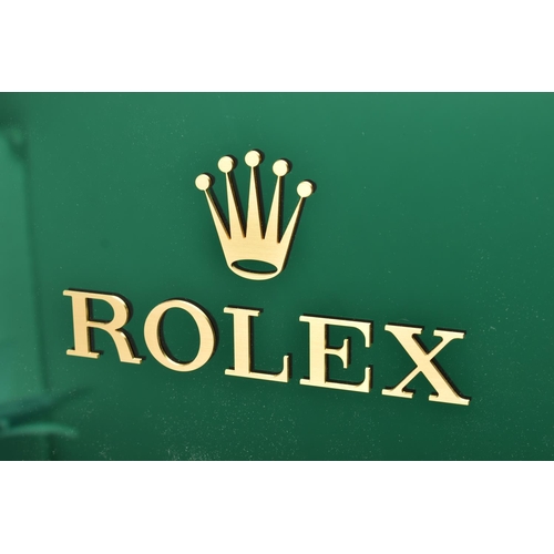 92 - A 'ROLEX' SHOP WINDOW DISPLAY STAND, rectangular form, one side display a plastic green mirrored fin... 