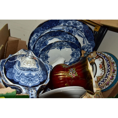 351 - TWO BOXES OF AYNSLEY 'DEVONSHIRE' PATTERN DINNER WARES, BLUE & WHITE DINNER WARES, ASSORTED TEA WARE... 