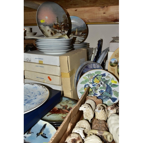 363 - TWO BOXES AND LOOSE COLLECTORS PLATES AND OTHER  ASSORTED CERAMICS, including sheep figures, five Bi... 