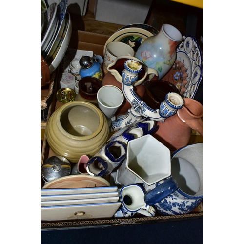 363 - TWO BOXES AND LOOSE COLLECTORS PLATES AND OTHER  ASSORTED CERAMICS, including sheep figures, five Bi... 