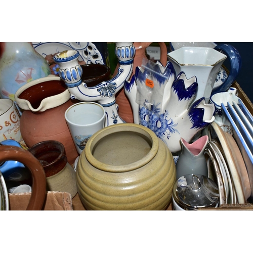 363 - TWO BOXES AND LOOSE COLLECTORS PLATES AND OTHER  ASSORTED CERAMICS, including sheep figures, five Bi... 