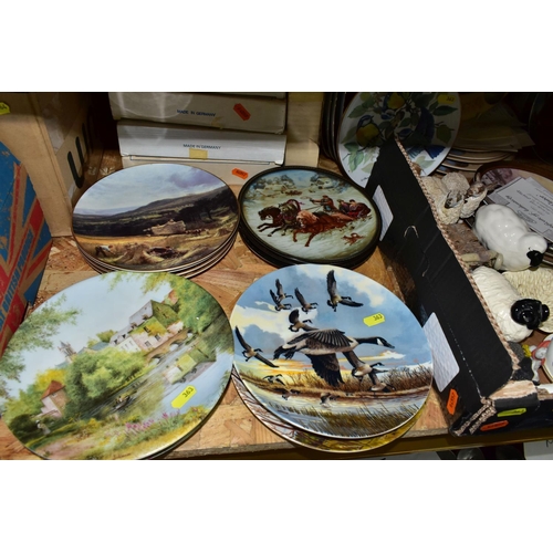 363 - TWO BOXES AND LOOSE COLLECTORS PLATES AND OTHER  ASSORTED CERAMICS, including sheep figures, five Bi... 