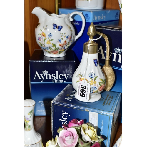 369 - A COLLECTION OF BOXED AND LOOSE AYNSLEY GIFTWARE, MOSTLY COTTAGE GARDEN PATTERN, including a rectang... 