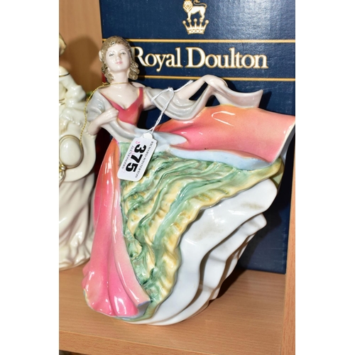 375 - FOUR ROYAL DOULTON FIGURES AND ANOTHER FIGURE, comprising a boxed 'Ann' HN3259, (initials and postco... 