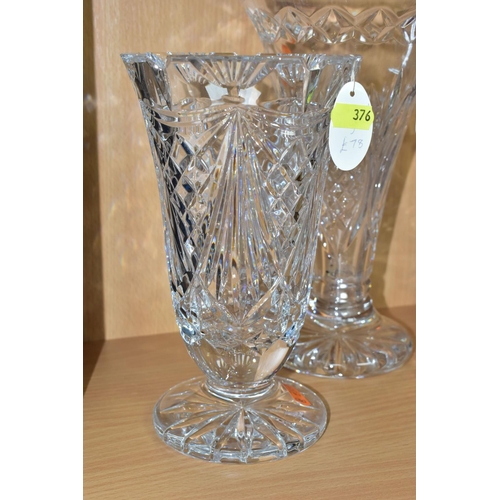 376 - FOUR WATERFORD CRYSTAL VASES, the smallest vase marked Waterford Nocturne, all four with etched fact... 