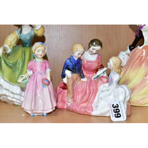 399 - FOUR ROYAL DOULTON FIGURES / GROUPS, comprising 'The Bedtime Story' HN2059, 'Autumn Breezes' HN2131 ... 