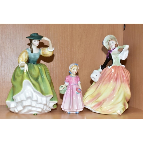 399 - FOUR ROYAL DOULTON FIGURES / GROUPS, comprising 'The Bedtime Story' HN2059, 'Autumn Breezes' HN2131 ... 