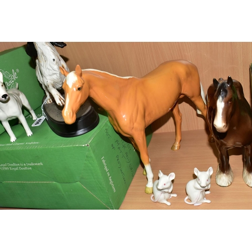 406 - A GROUP OF BESWICK ANIMAL FIGURES, comprising a palomino Large Racehorse model no 1564, height 28cm ... 