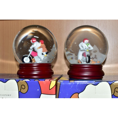 411 - THREE BOXED COALPORT THE SNOWMAN CHARACTER SNOWGLOBES, comprising limited edition 'At the Party' no ... 