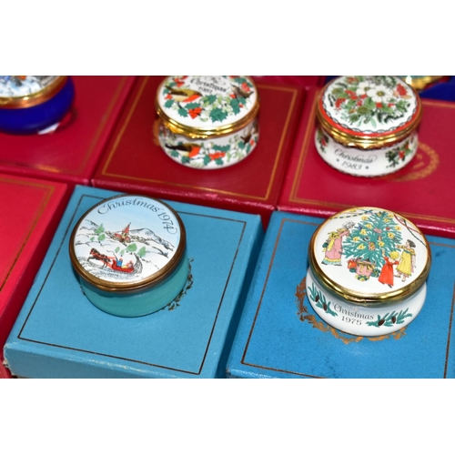 421 - A COLLECTION OF BOXED HALCYON DAYS AND OTHER ENAMEL CHRISTMAS TRINKET BOXES, comprising Halcyon Days... 