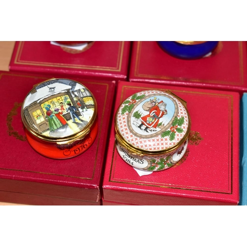 421 - A COLLECTION OF BOXED HALCYON DAYS AND OTHER ENAMEL CHRISTMAS TRINKET BOXES, comprising Halcyon Days... 