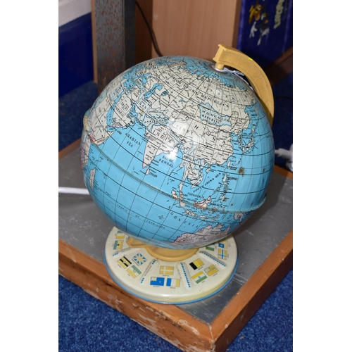 426 - A CHAD VALLEY GLOBE TOGETHER WITH AN ASTRAL TELESCOPE, a 1970's tin desk globe (small dent and sligh... 