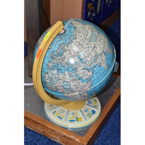 426 - A CHAD VALLEY GLOBE TOGETHER WITH AN ASTRAL TELESCOPE, a 1970's tin desk globe (small dent and sligh... 