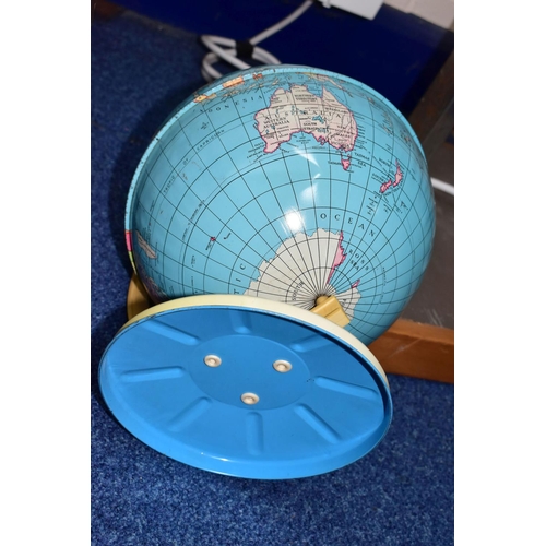 426 - A CHAD VALLEY GLOBE TOGETHER WITH AN ASTRAL TELESCOPE, a 1970's tin desk globe (small dent and sligh... 