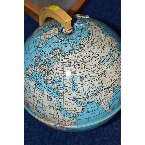 426 - A CHAD VALLEY GLOBE TOGETHER WITH AN ASTRAL TELESCOPE, a 1970's tin desk globe (small dent and sligh... 