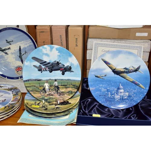 433 - A GROUP OF ROYAL DOULTON AND COALPORT COLLECTOR'S PLATES TOGETHER WITH TWO PRINTS OF SPITFIRES, comp... 