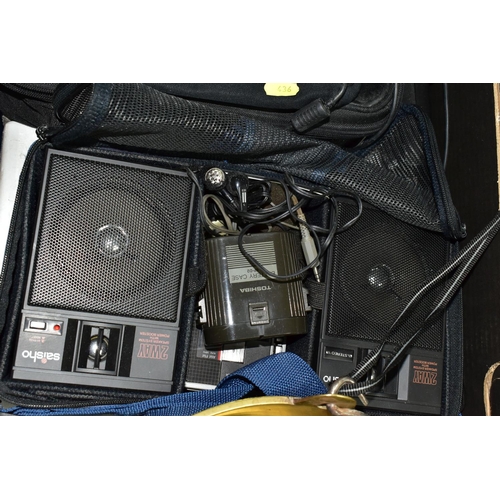 436 - ONE BOX OF CAMERAS AND TECHNICAL EQUIPMENT, to include a portable Toshiba KT-AS1 stereo cassette pla... 