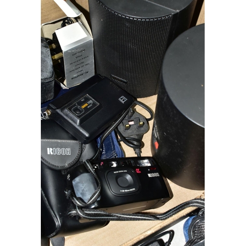 436 - ONE BOX OF CAMERAS AND TECHNICAL EQUIPMENT, to include a portable Toshiba KT-AS1 stereo cassette pla... 