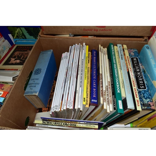 439 - FOUR BOXES OF ASSORTED BOOKS, to include over sixty hardback and paperback books dating from 1960's ... 