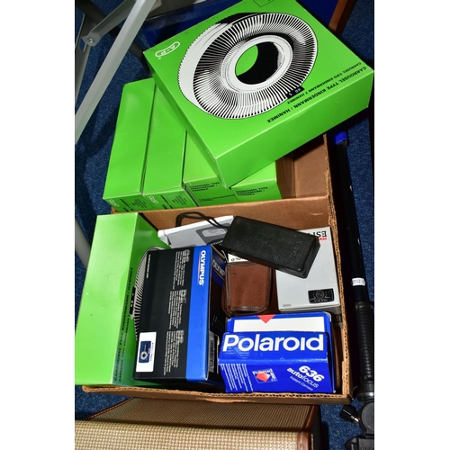 467 - TWO BOXES AND LOOSE PHOTOGRAPHIC EQUIPMENT ETC, to include a Olympus Mjui 500 digital camera, Pentax... 