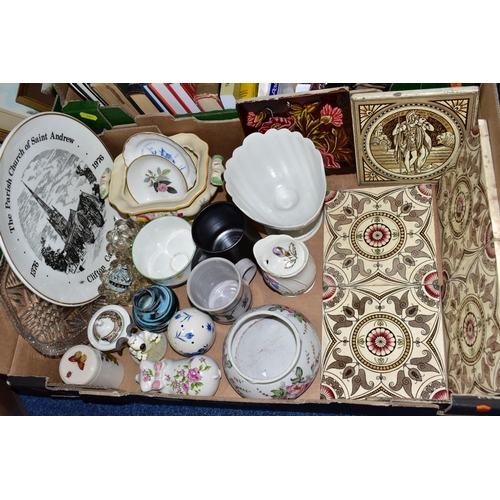 481 - SIX BOXES OF CERAMICS, GLASS, BOOKS, PICTURES, VINTAGE BUTTONS AND SUNDRY ITEMS, to include six Vict... 