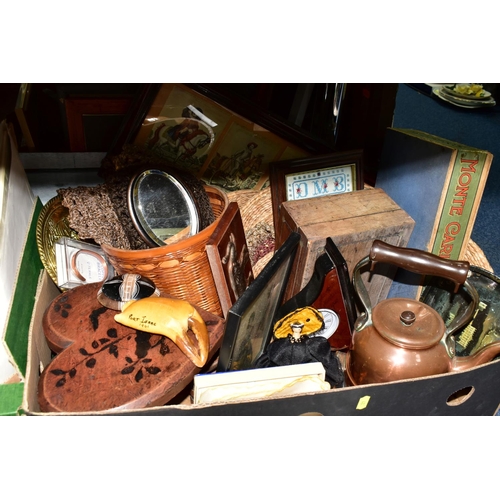 481 - SIX BOXES OF CERAMICS, GLASS, BOOKS, PICTURES, VINTAGE BUTTONS AND SUNDRY ITEMS, to include six Vict... 