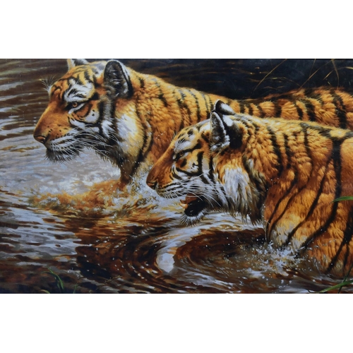 343 - MICHAEL JACKSON (BRITISH 1962) 'GRACE & DANGER', a signed limited edition print depicting two tigers... 