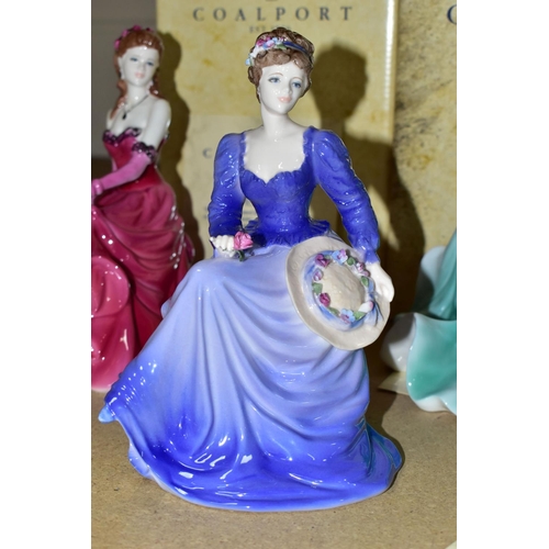 FOUR BOXED COALPORT FIGURINES, comprising three Ladies of Fashion