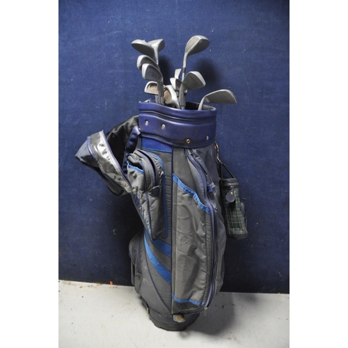 1063 - A PROSIMMON GOLF BAG containing some Macgregor clubs, including 1,3,5,6,7,8,9,p and s