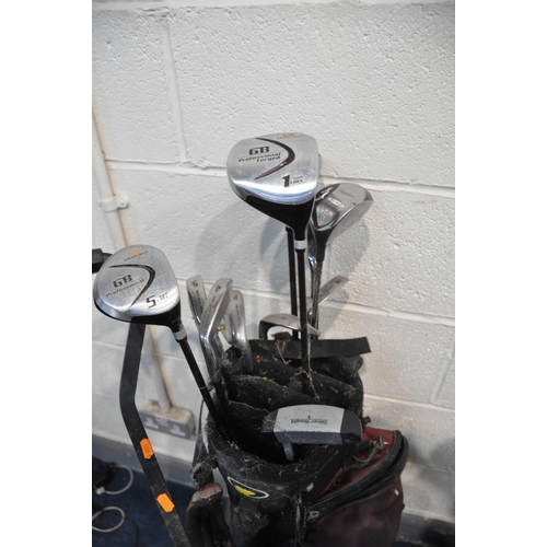 1079 - A COLLECTION OF GOLFING EQUIPMENT to include two golf bags containing Golden Bear, Ikarus, Silver Kn... 