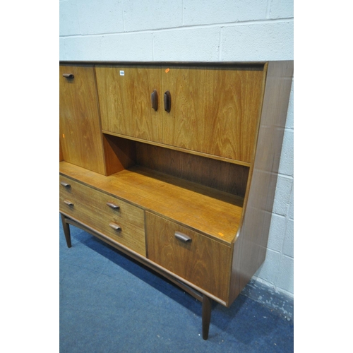 1204 - A MID CENTURY G PLAN TEAK HIGHBOARD, with an arrangement of cupboards and drawers, width 153cm x dep... 