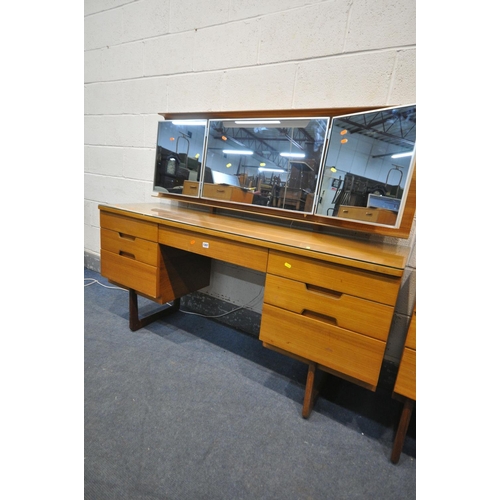 1207 - A MID CENTURY TEAK UNIFLEX DRESSING TABLE, with triple mirrors, length 153cm x depth 49cm x height 1... 