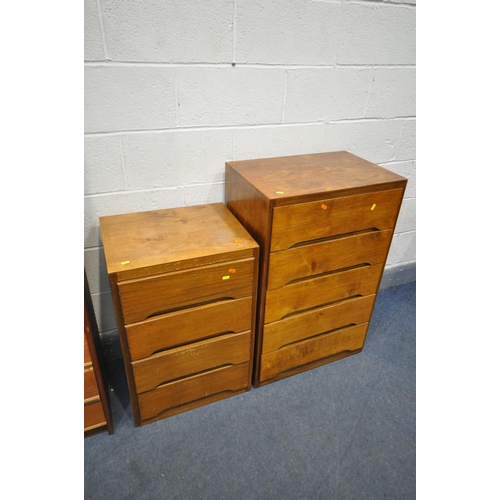 1221 - A MID CENTURY TEAK CHEST OF FIVE LONG DRAWERS, width 76cm x depth 41cm x height 97cm, two plywood ch... 