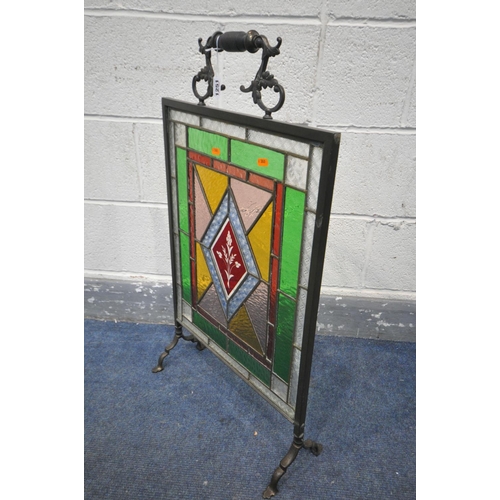 1251 - AN EARLY 20TH CENTURY ART NOUVEAU COLOURED LEAD GLASS FIRE SCREEN, 46cm x height 80cm (condition:-go... 